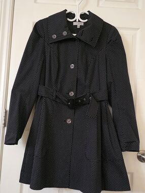 Like New Vintage Corset Peplum Polkadot Swing Trench Coat - Linea Domani 12P